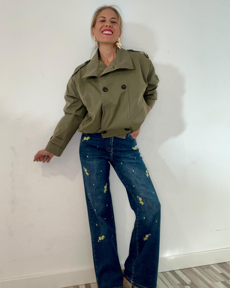 Jeans bordado flores