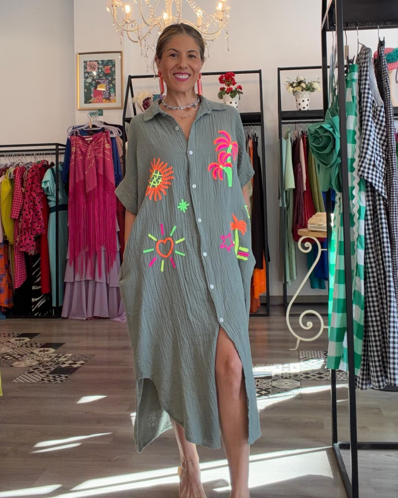 Vestido camisero bambula bordado