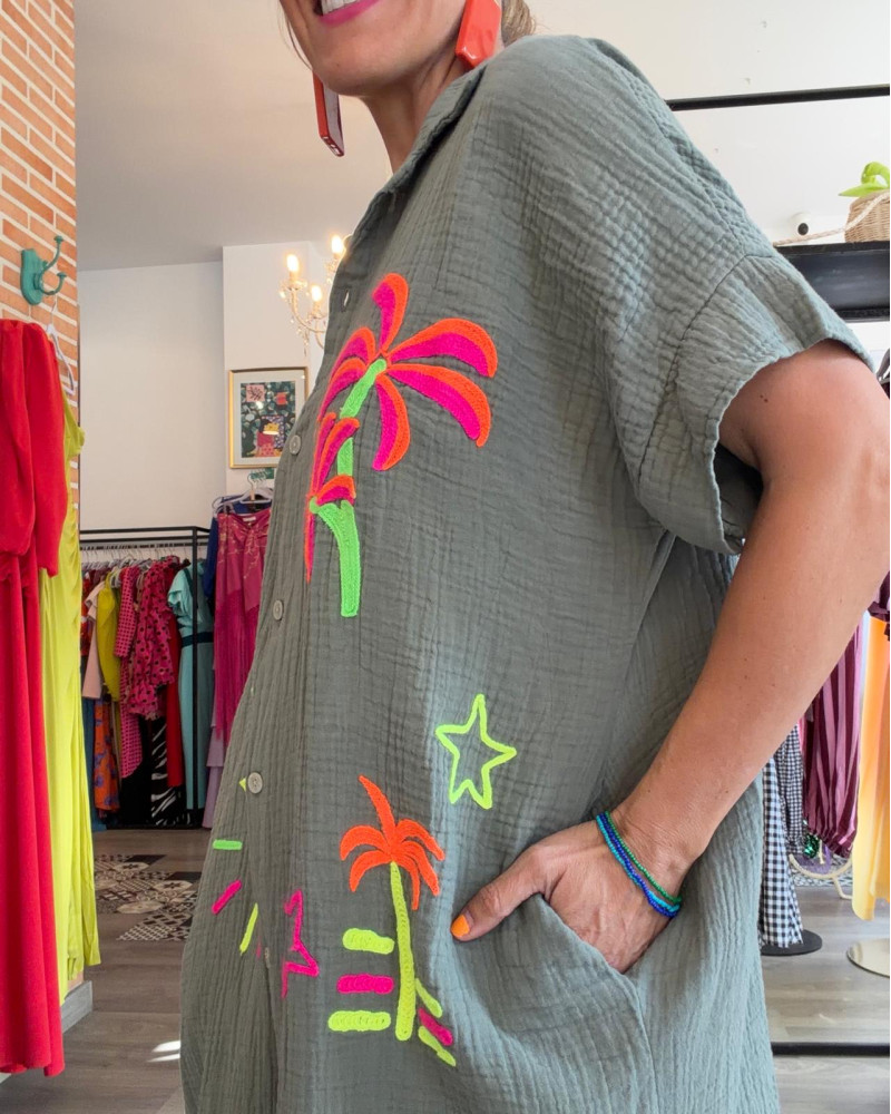 Vestido camisero bambula bordado