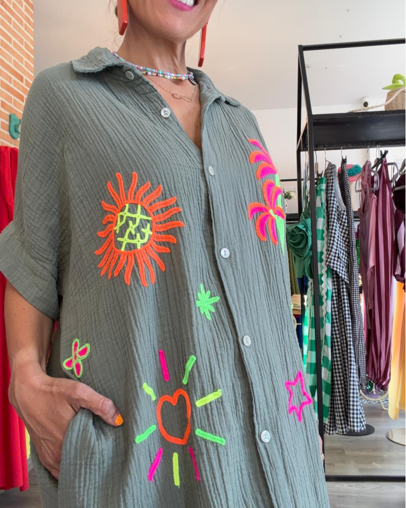 Vestido camisero bambula bordado