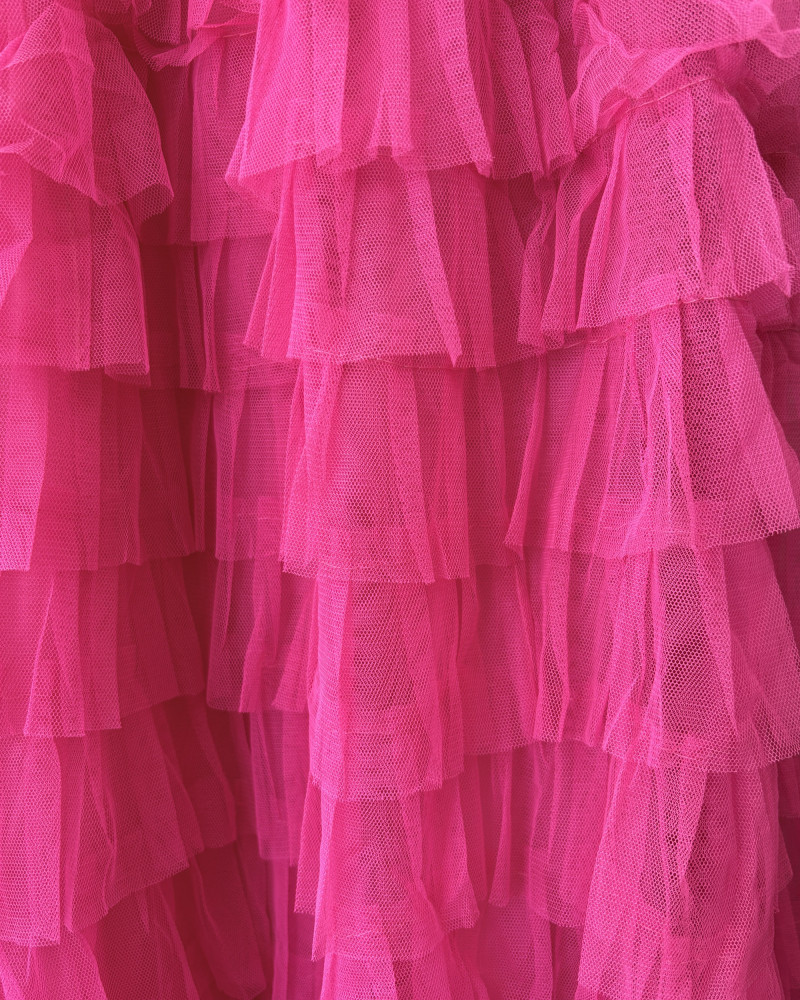 Falda Larga Tul Volantes Fucsia