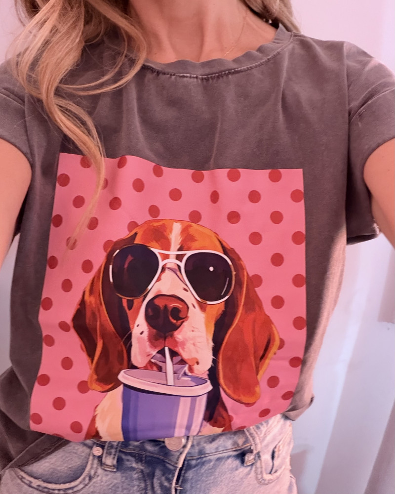 Camiseta perro lunares gafas