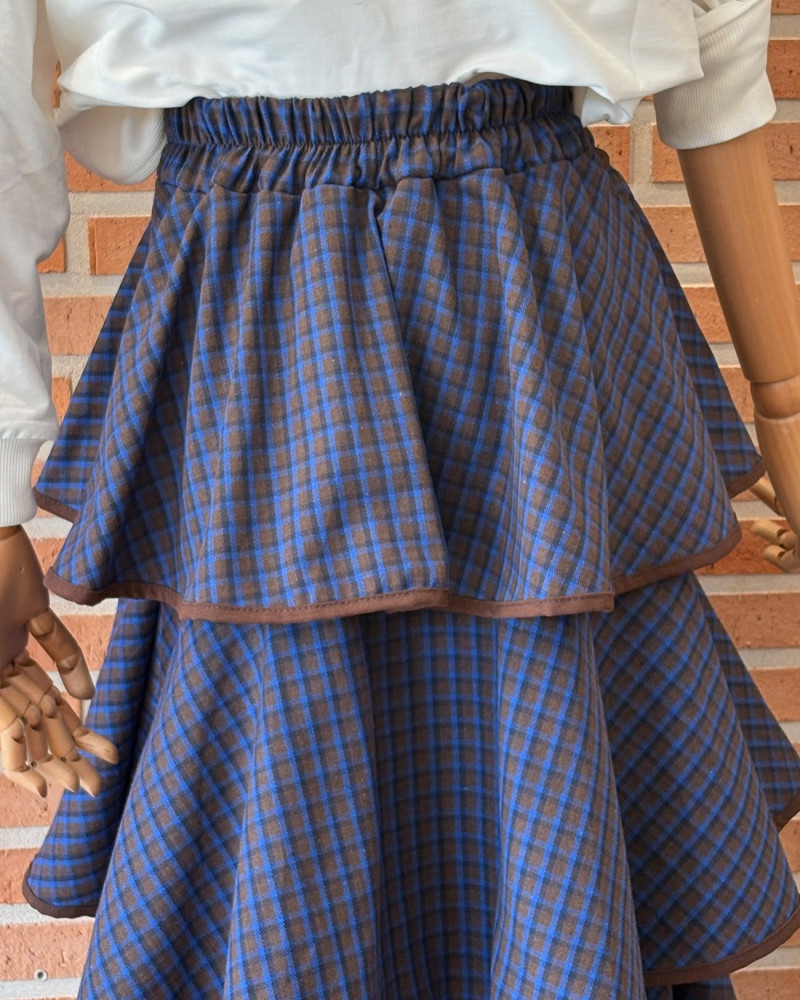 Falda larga volantes tartán