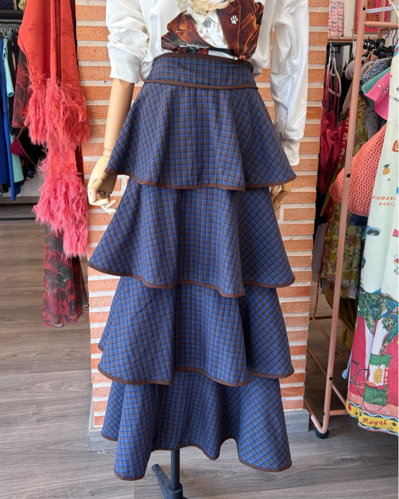 Falda larga volantes tartán