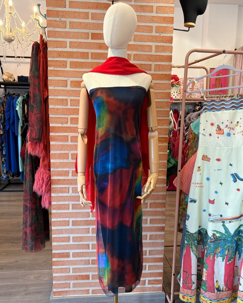 Vestido tubo estampado multicolor